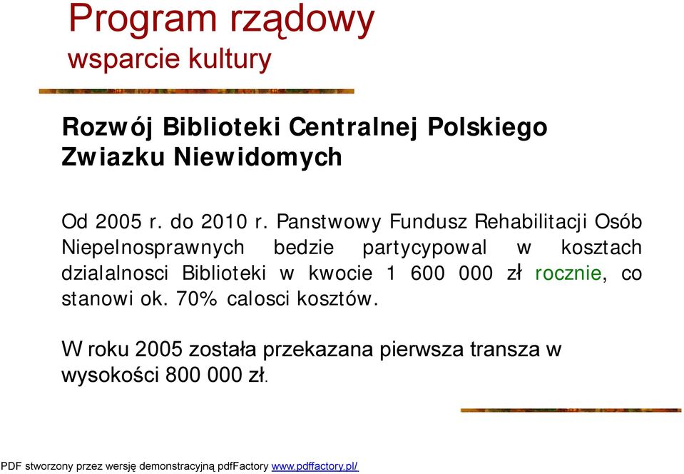 Panstwowy Fundusz Rehabilitacji Osób Niepelnosprawnych bedzie partycypowal w kosztach