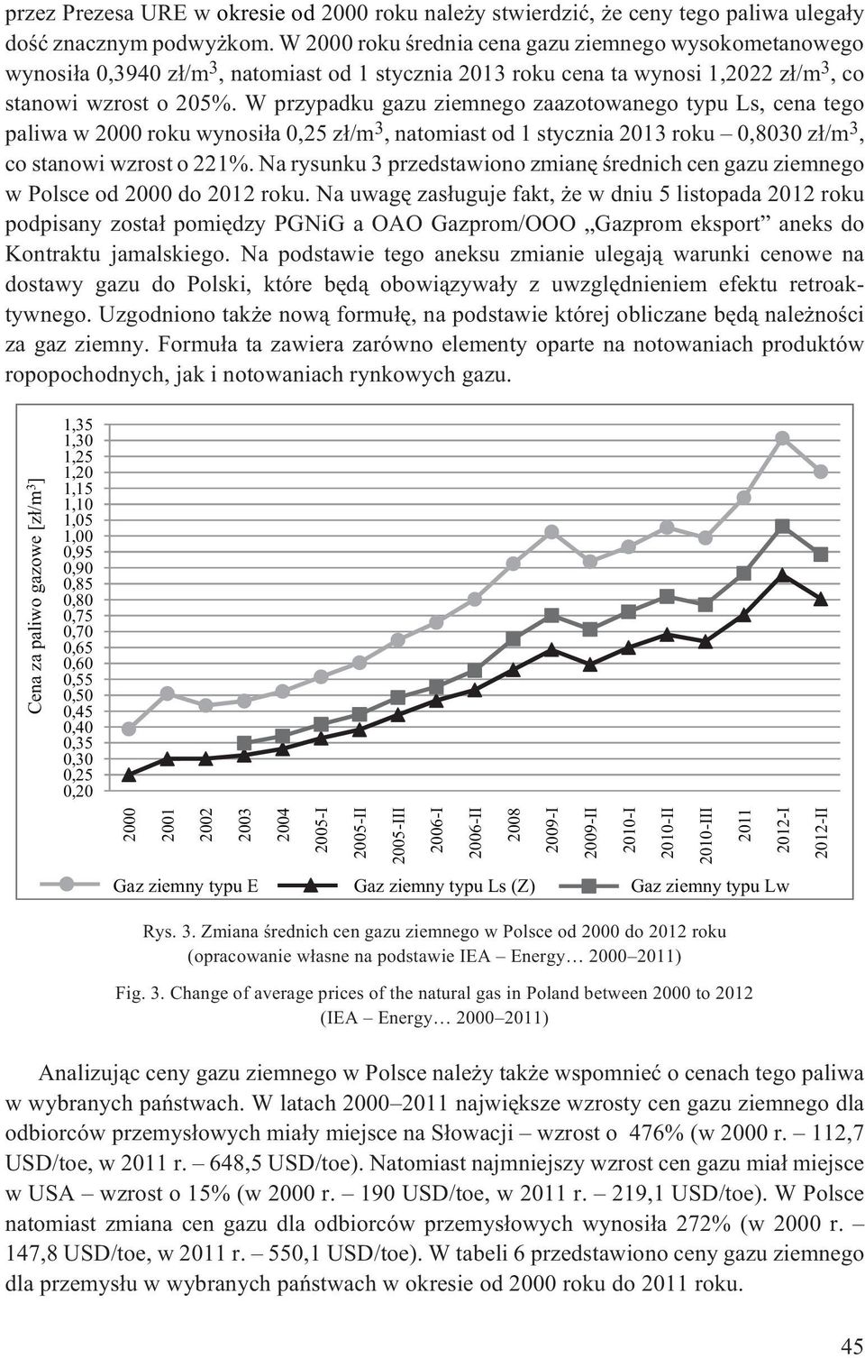 W przypadku gazu ziemnego zaazotowanego typu Ls, cena tego paliwa w 2000 roku wynosi³a 0,25 z³/m 3, natomiast od 1 stycznia 2013 roku 0,8030 z³/m 3, co stanowi wzrost o 221%.