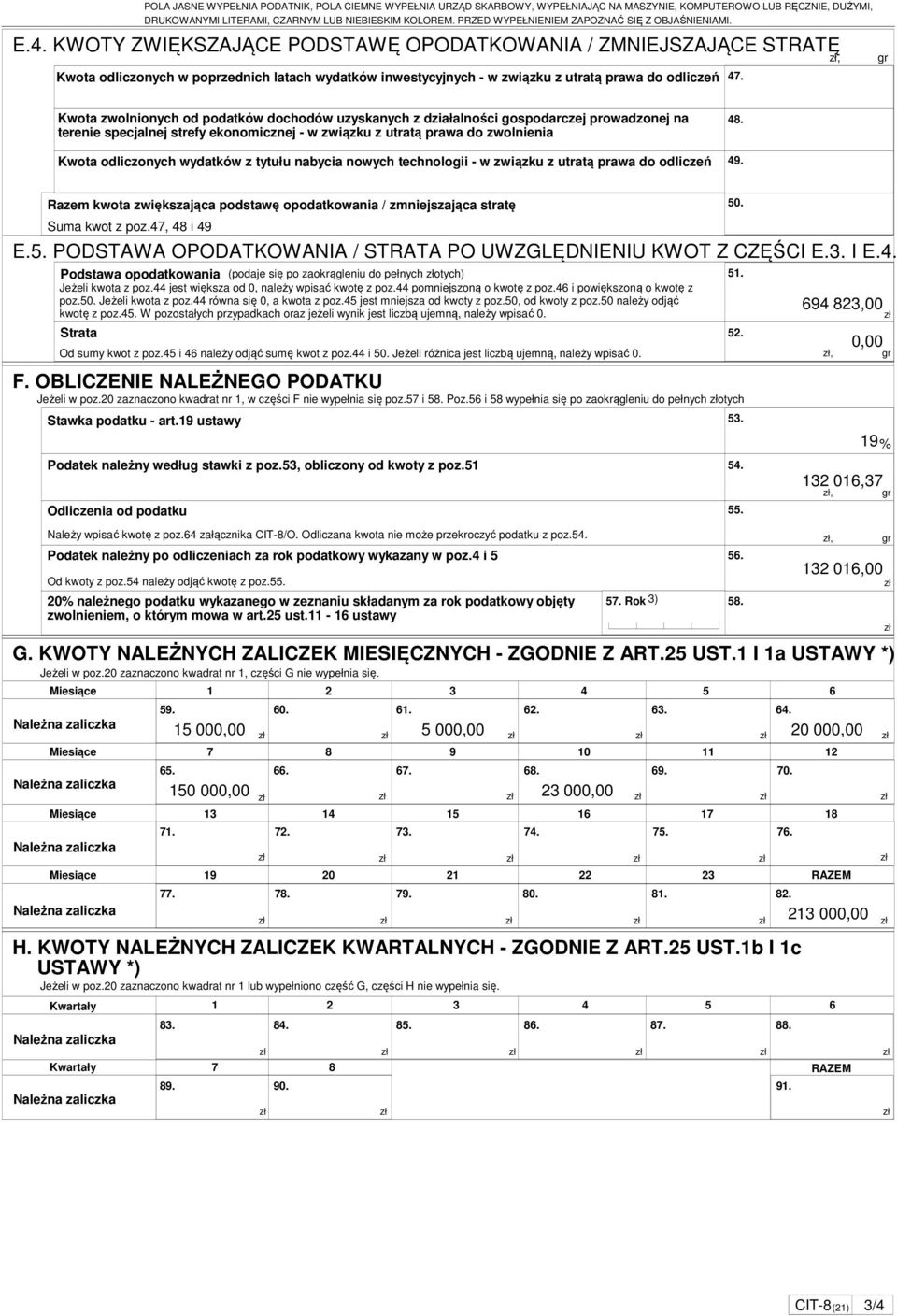 wydatków z tytułu nabycia nowych technologii - w związku z utratą prawa do odliczeń 48. 49. Razem kwota zwiększająca podstawę opodatkowania / zmniejszająca stratę Suma kwot z poz.47, 48 i 49 E.5.