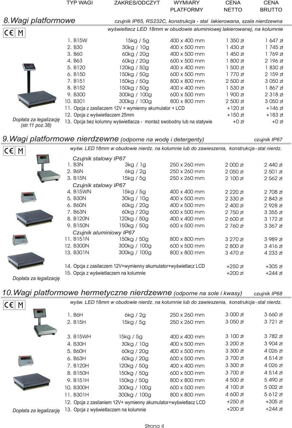 B301 1 1 1 30kg / 10g 120kg / 50g 400 x 500 mm 400 x 500 mm Opcja z zasilaczem 12V + wymienny akumulator + LCD Opcja z wyœwietlaczem 25mm Opcja bez kolumny wyœwietlacza - monta swobodny lub na