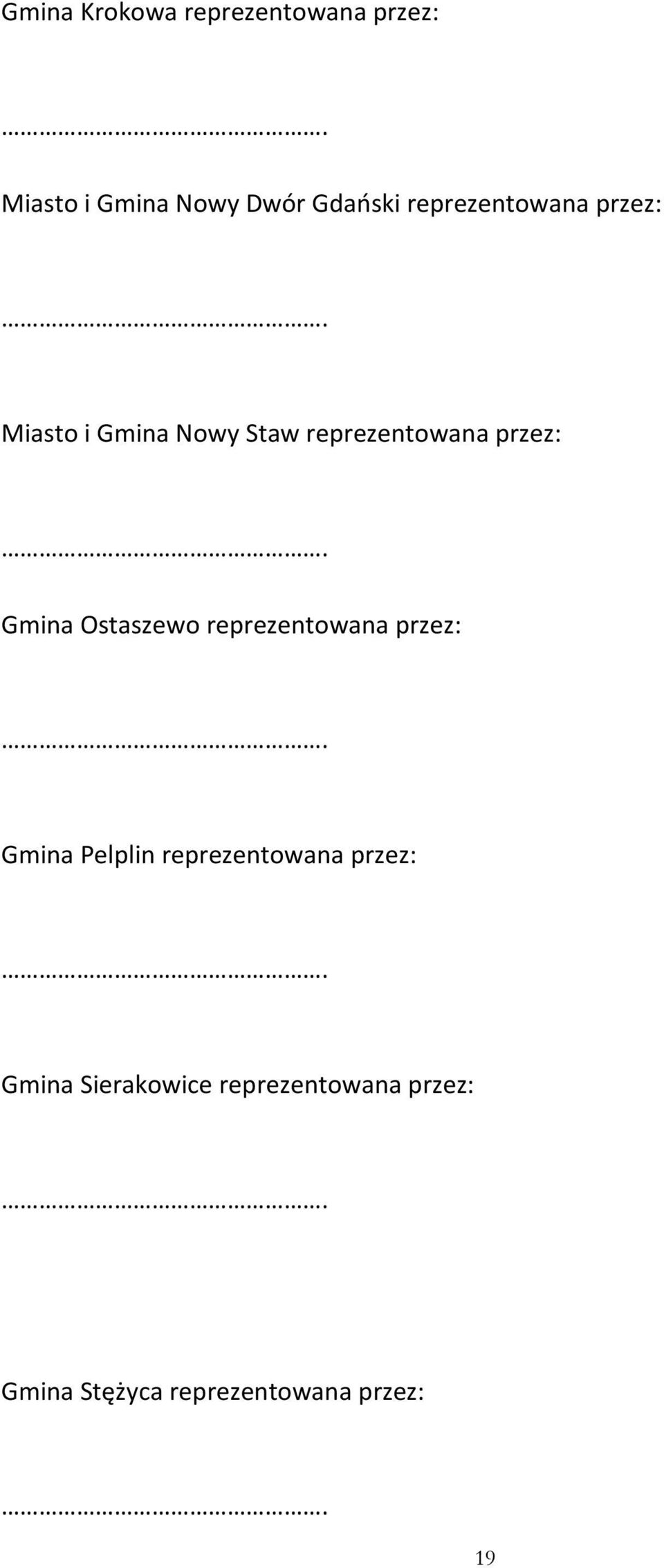 Gmina Ostaszewo reprezentowana przez: Gmina Pelplin reprezentowana