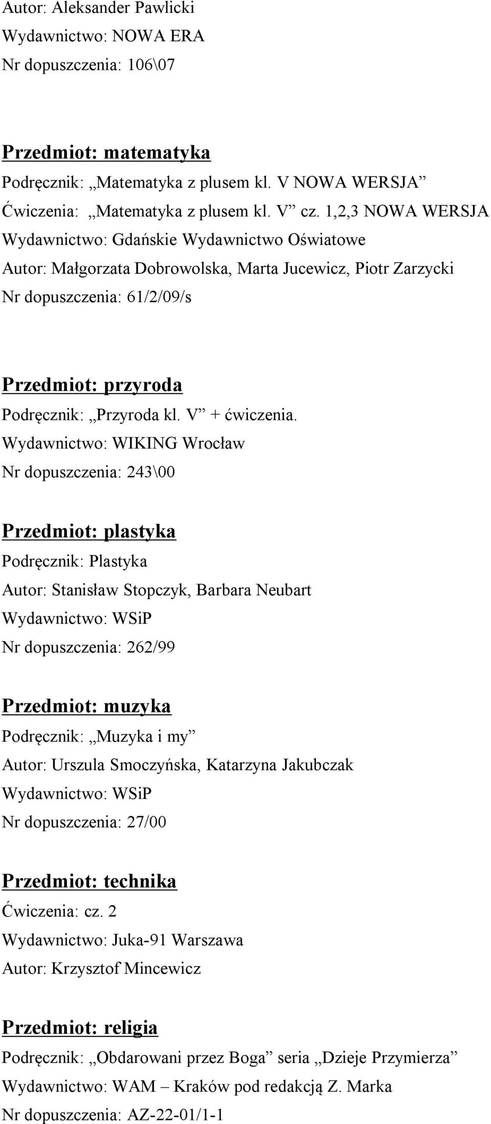 V + ćwiczenia.