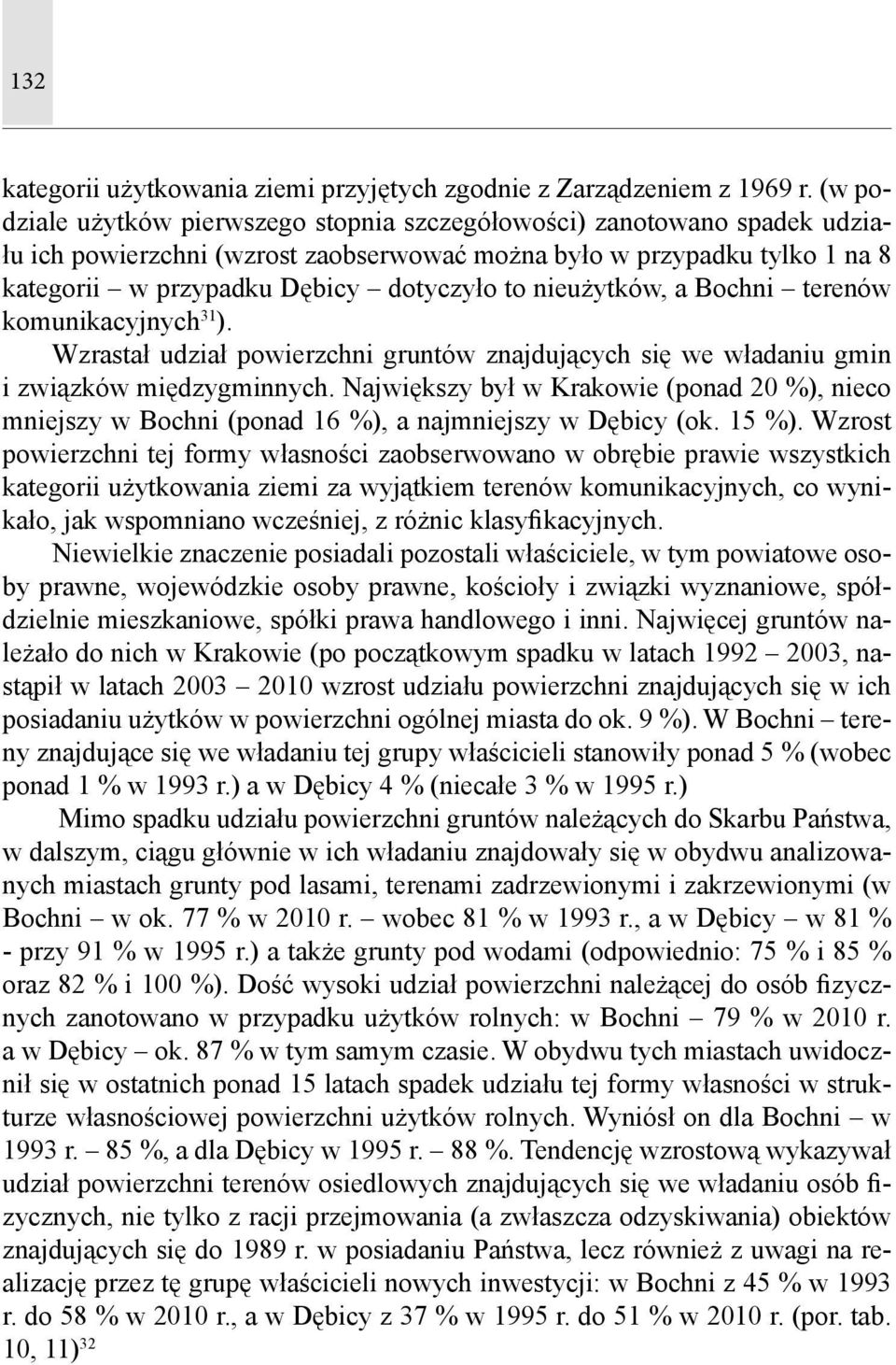 nieużytków, a Bochni terenów komunikacyjnych 31 ). Wzrastał udział powierzchni gruntów znajdujących się we władaniu gmin i związków międzygminnych.