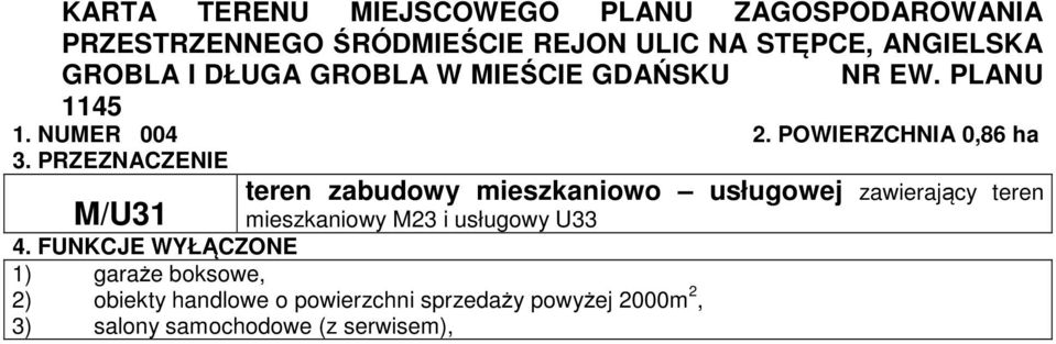 PRZEZNACZENIE M/U31 teren zabudowy mieszkaniowo usługowej zawierający teren mieszkaniowy M23 i usługowy U33 4.