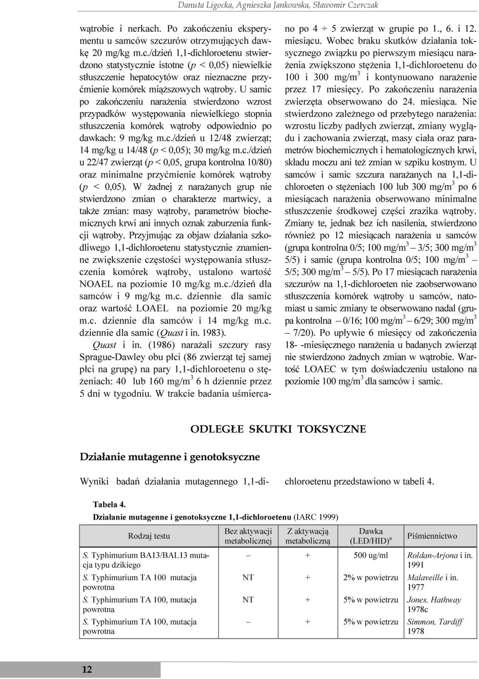 c./dzień u 22/47 zwierząt (p < 0,05, grupa kontrolna 10/80) oraz minimalne przyćmienie komórek wątroby (p < 0,05).