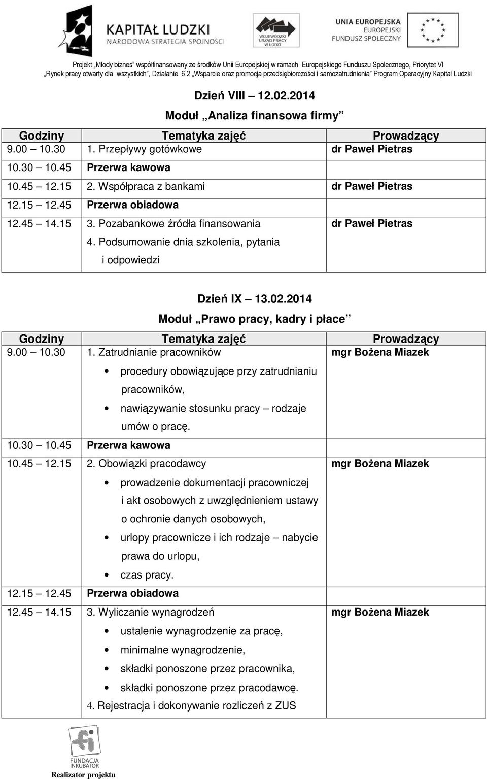 Obowiązki pracodawcy mgr Bożena Miazek prowadzenie dokumentacji pracowniczej i akt osobowych z uwzględnieniem ustawy o ochronie danych osobowych, urlopy pracownicze i ich rodzaje nabycie prawa do