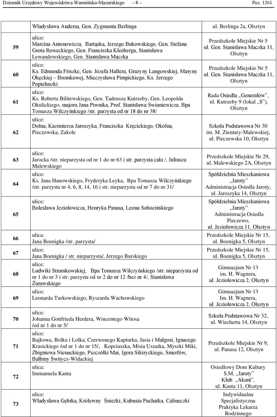 Józefa Hallera, Grażyny Langowskiej, Maryny Okęckiej Bromkowej, Mieczysława Pimpickiego, Ks. Jerzego Popiełuszki Ks. Roberta Bilitewskiego, Gen. Tadeusza Kutrzeby, Gen.