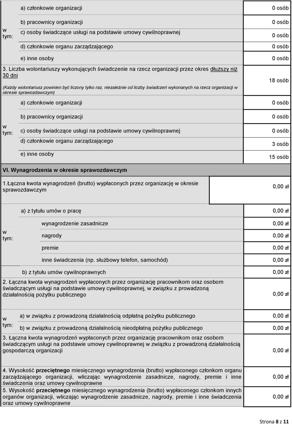 organizacji okresie spraozdaczym) 18 osób a) członkoie organizacji 0 osób b) praconicy organizacji 0 osób c) osoby śiadczące usługi na podstaie umoy cyilnopranej 0 osób d) członkoie organu