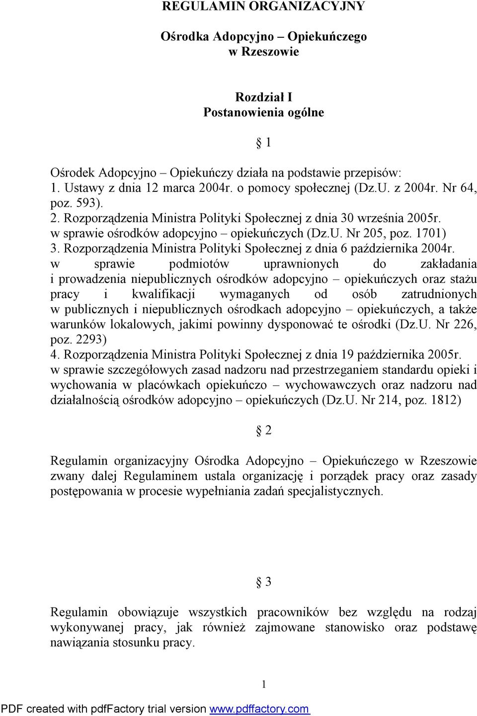 Rozporządzenia Ministra Polityki Społecznej z dnia 6 października 2004r.