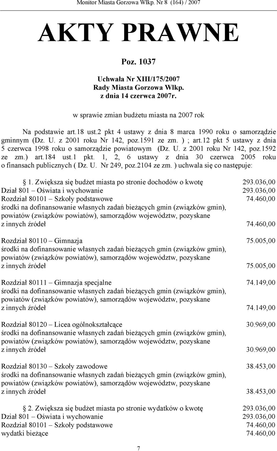 ) art.184 ust.1 pkt. 1, 2, 6 ustawy z dnia 30 czerwca 2005 roku o finansach publicznych ( Dz. U. Nr 249, poz.2104 ze zm. ) uchwala się co następuje: 1.