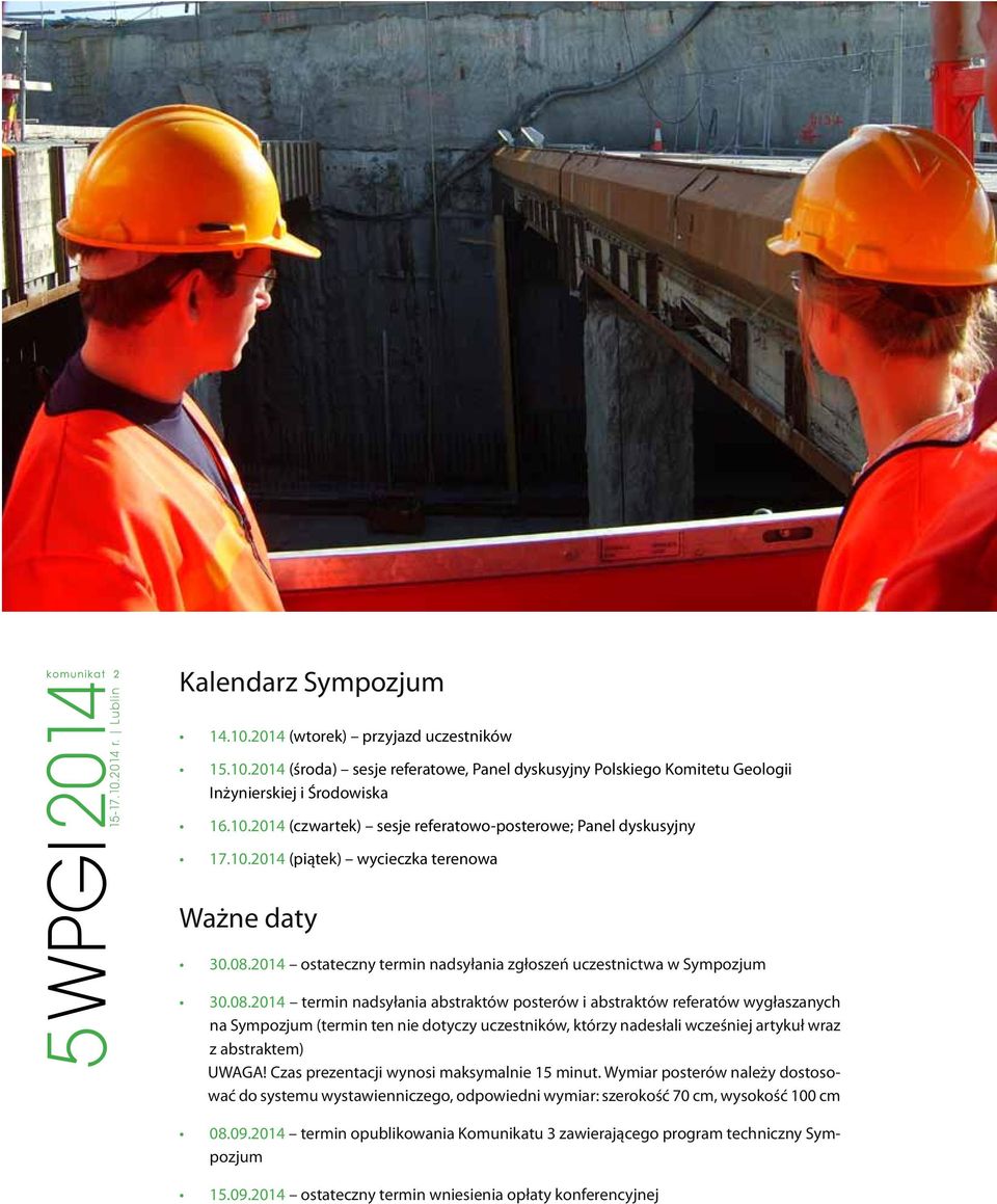 2014 ostateczny termin nadsyłania zgłoszeń uczestnictwa w Sympozjum 30.08.