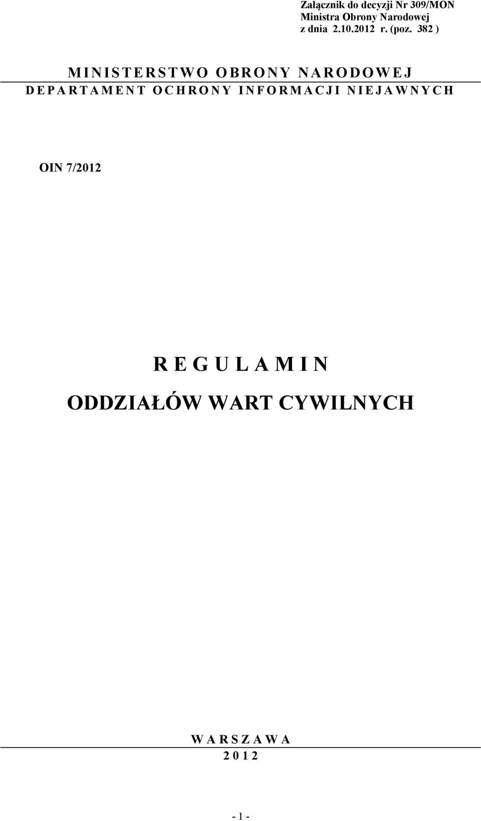 382 ) MINISTERSTWO OBRONY NARODOWEJ DEPARTAMENT OCHRONY