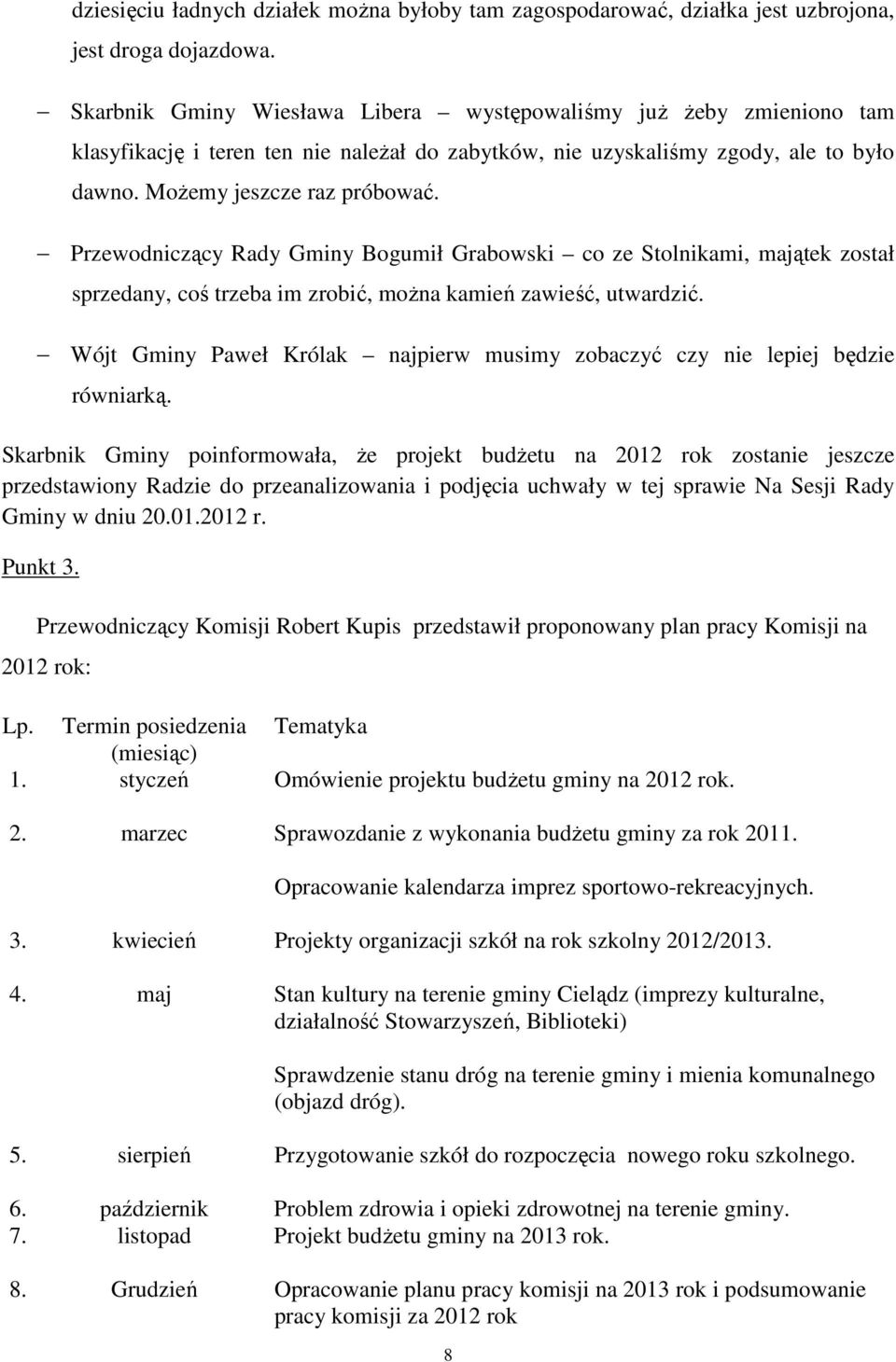 Przewodniczący Rady Gminy Bogumił Grabowski co ze Stolnikami, majątek został sprzedany, coś trzeba im zrobić, można kamień zawieść, utwardzić.