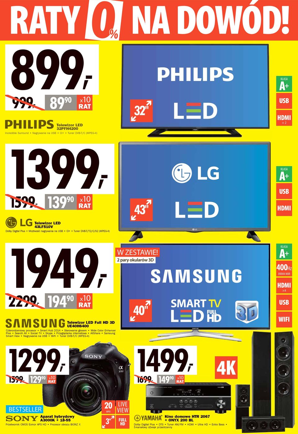 procesor Smart Hub 2014 Sterowanie głosem Wide Color Enhancer Plus Search All Social TV Skype Przeglądarka internetowa AllShare Samsung Smart View Nagrywanie na WiFi Tuner DVB-T/C (MPEG-4) W ZESTAWIE!