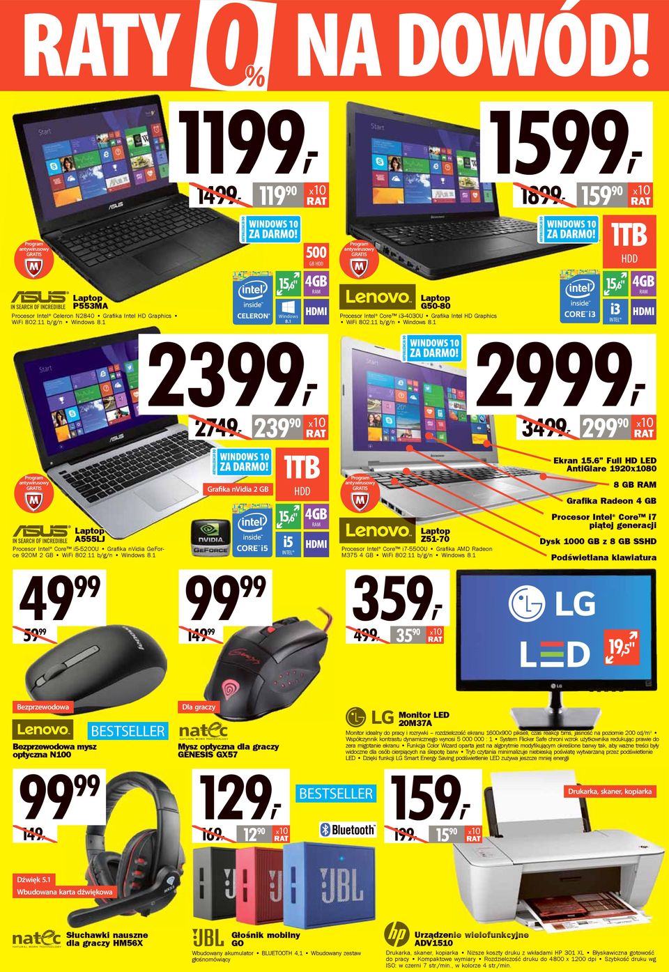 1 2399, 2749, 99 149 99 239 90 1TB HDD 4GB RAM GIS Laptop G50-80 Procesor Intel Core i3-4030u Grafika Intel HD Graphics WiFi 802.11 b/g/n Windows 8.