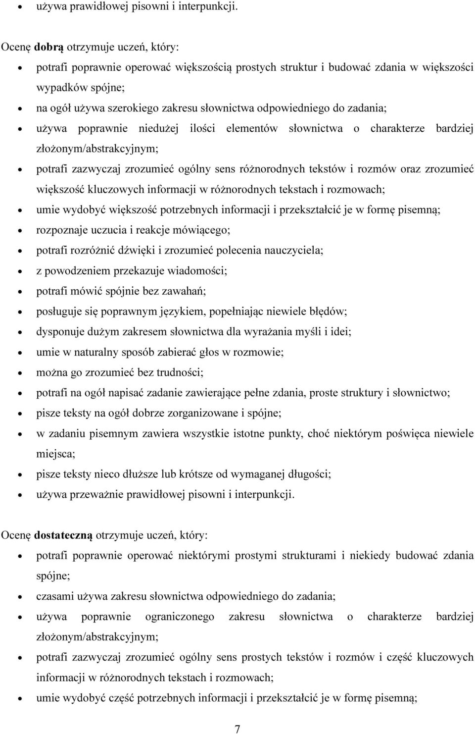 do zadania; używa poprawnie niedużej ilości elementów słownictwa o charakterze bardziej złożonym/abstrakcyjnym; potrafi zazwyczaj zrozumieć ogólny sens różnorodnych tekstów i rozmów oraz zrozumieć