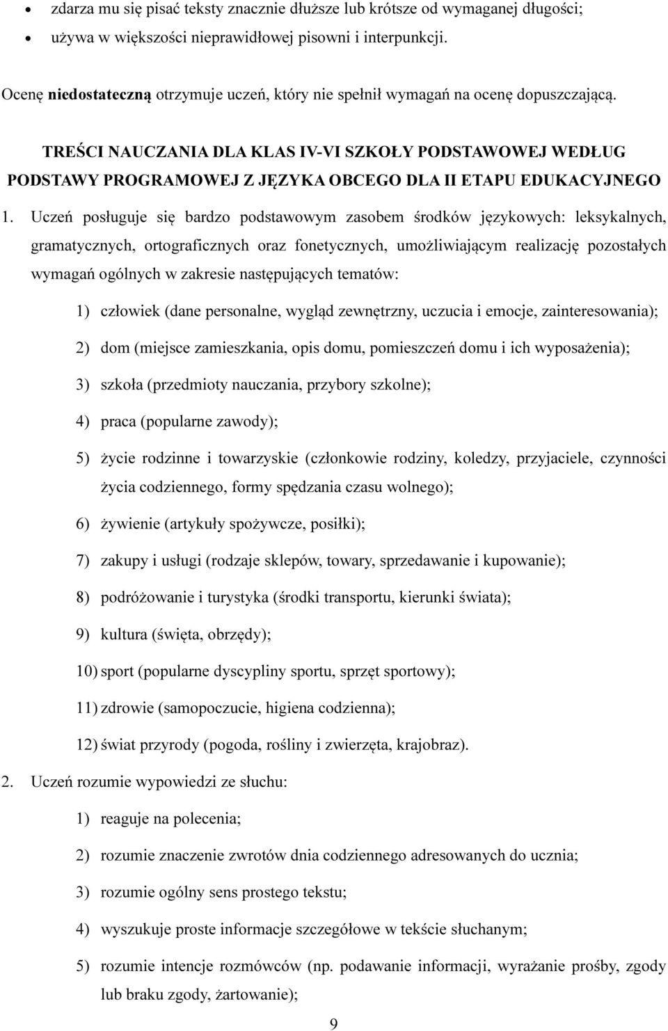 TREŚCI AUCZA IA DLA KLAS IV-VI SZKOŁY PODSTAWOWEJ WEDŁUG PODSTAWY PROGRAMOWEJ Z JĘZYKA OBCEGO DLA II ETAPU EDUKACYJ EGO 1.