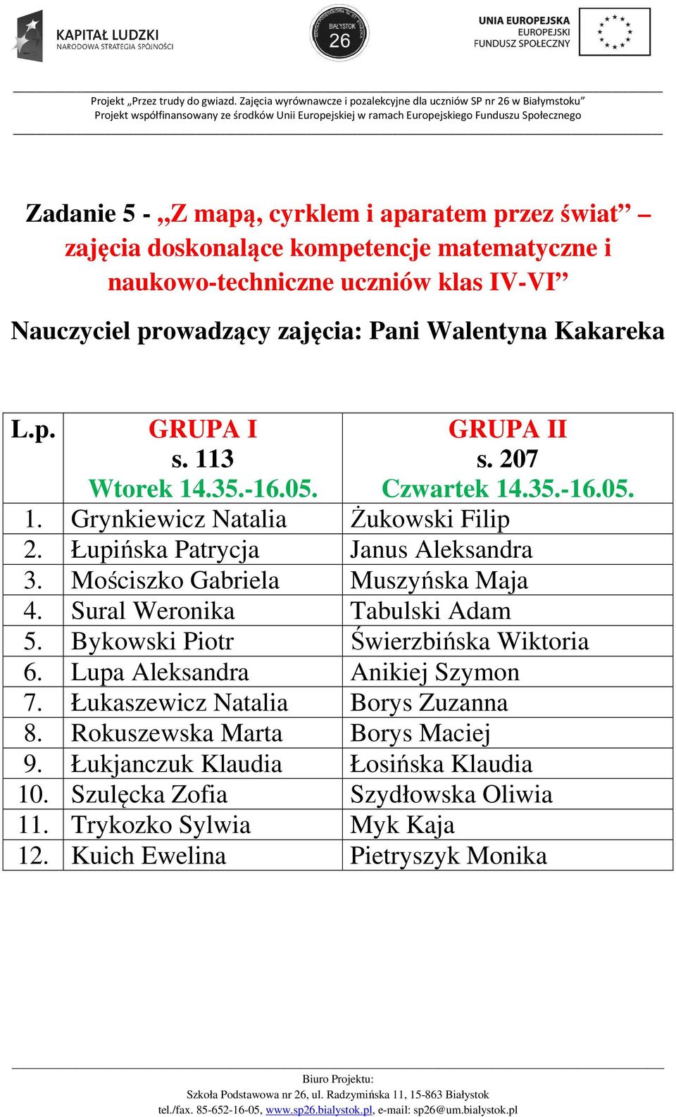 Mościszko Gabriela Muszyńska Maja 4. Sural Weronika Tabulski Adam 5. Bykowski Piotr Świerzbińska Wiktoria 6. Lupa Aleksandra Anikiej Szymon 7.