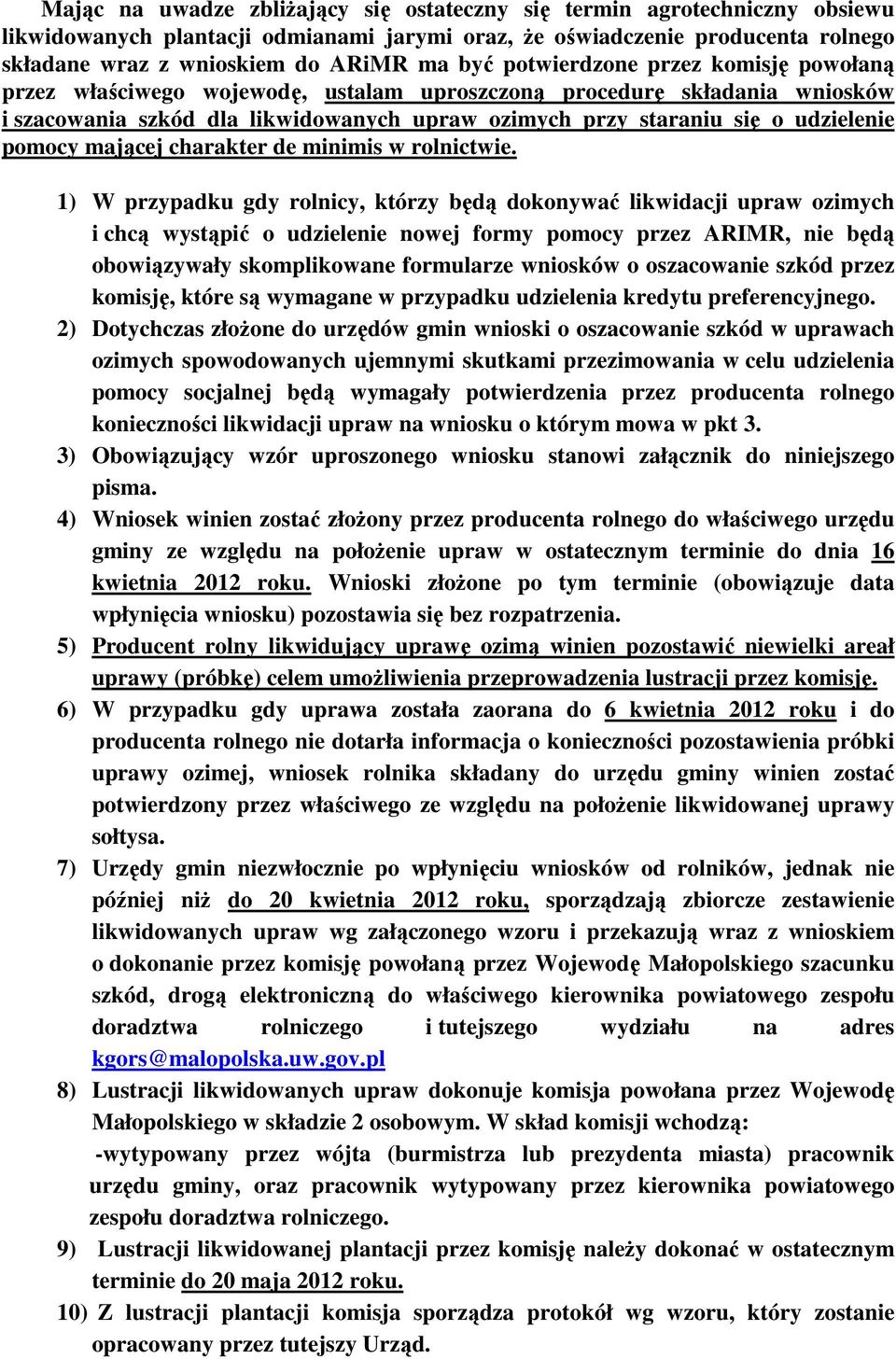 pomocy mającej charakter de minimis w rolnictwie.