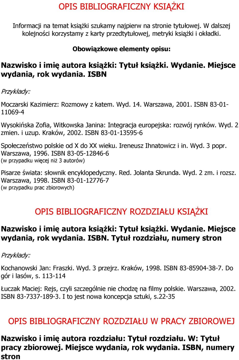 ISBN 83-01- 11069-4 Wysokińska Zofia, Witkowska Janina: Integracja europejska: rozwój rynków. Wyd. 2 zmien. i uzup. Kraków, 2002. ISBN 83-01-13595-6 Społeczeństwo polskie od X do XX wieku.