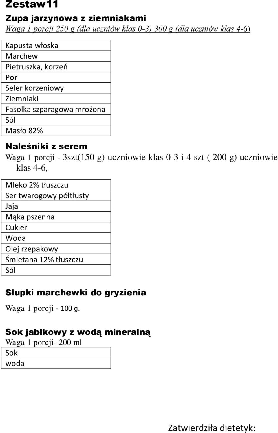 tłuszczu Ser twarogowy półtłusty Jaja Mąka pszenna Cukier Woda Śmietana 12% tłuszczu Słupki