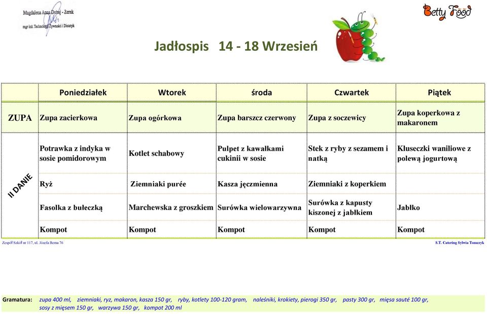 sosie Stek z ryby z sezamem i natką Kluseczki waniliowe z polewą jogurtową Ryż Ziemniaki purée Kasza