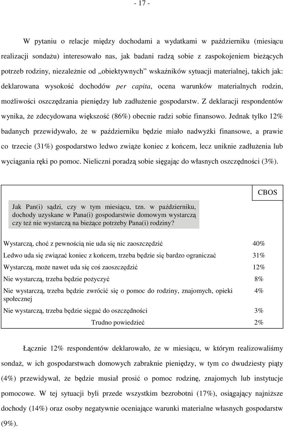 Z deklaracji respondentów wynika, że zdecydowana większość (86%) obecnie radzi sobie finansowo.