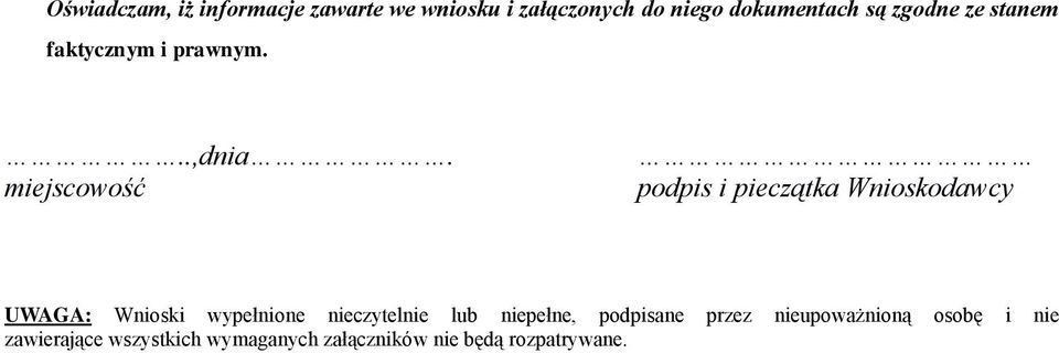 miejscowość podpis i pieczątka Wnioskodawcy UWAGA: Wnioski wypełnione nieczytelnie