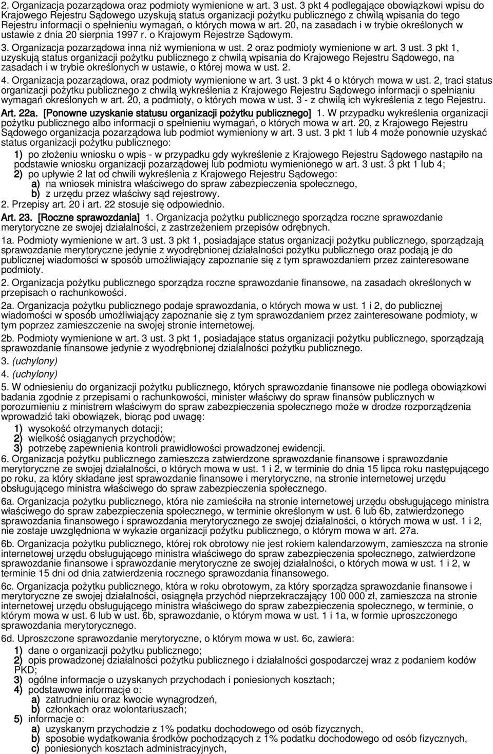 w art. 20, na zasadach i w trybie określonych w ustawie z dnia 20 sierpnia 1997 r. o Krajowym Rejestrze Sądowym. 3. Organizacja pozarządowa inna niż wymieniona w ust. 2 oraz podmioty wymienione w art.