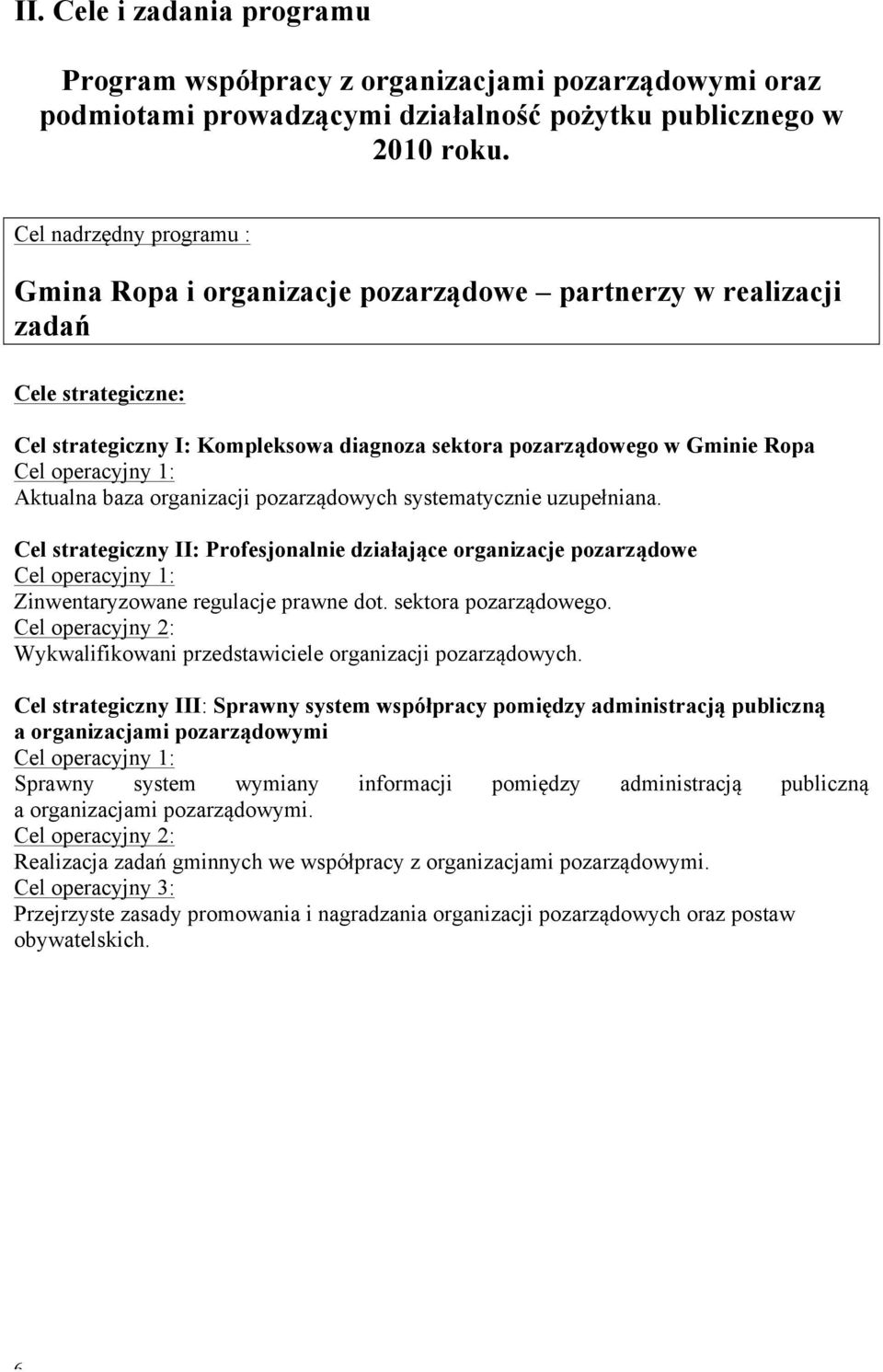 pozarządowych systematycznie uzupełniana. Cel strategiczny II: Profesjonalnie działające Cel operacyjny 1: Zinwentaryzowane regulacje prawne dot. sektora go.