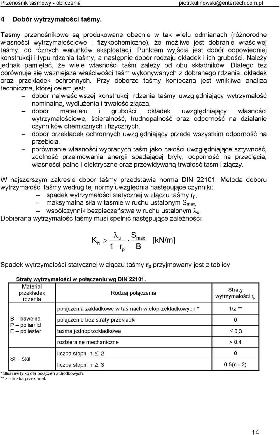 Punkte wyjścia jest dobór odpowiedniej konstrukcji i typu rdzenia taśy, a następnie dobór rodzaju okładek i ich rubości. Naeży jednak paiętać, że wiee własności taś zaeży od obu składników.