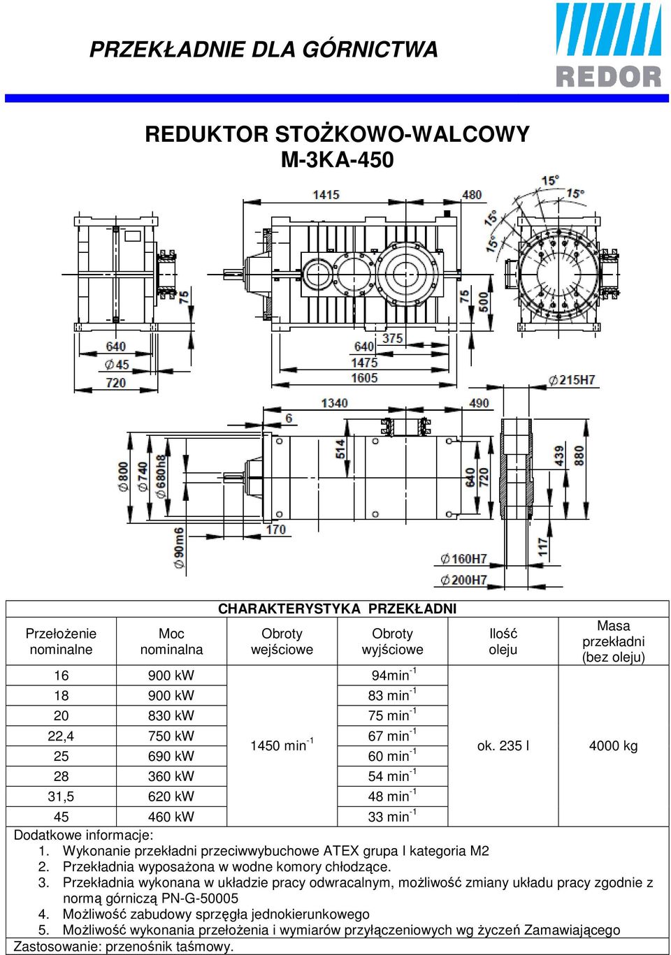 235 l Masa przekładni (bez oleju) 4000 kg 45 460 kw 33