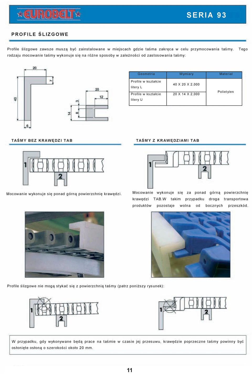 14 X 2,000 Material Polietylen TAŚMY BEZ KRAWĘDZI TAB TAŚMY Z KRAWĘDZIAMI TAB Mocowanie wykonuje się ponad górną powierzchnię krawędzi. Mocowanie wykonuje się za ponad górną powierzchnię krawędzi TAB.