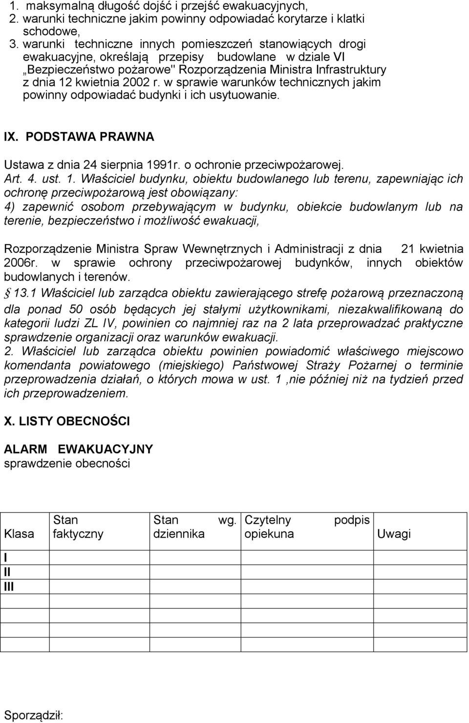 r. w sprawie warunków technicznych jakim powinny odpowiadać budynki i ich usytuowanie. IX. PODSTAWA PRAWNA Ustawa z dnia 24 sierpnia 19