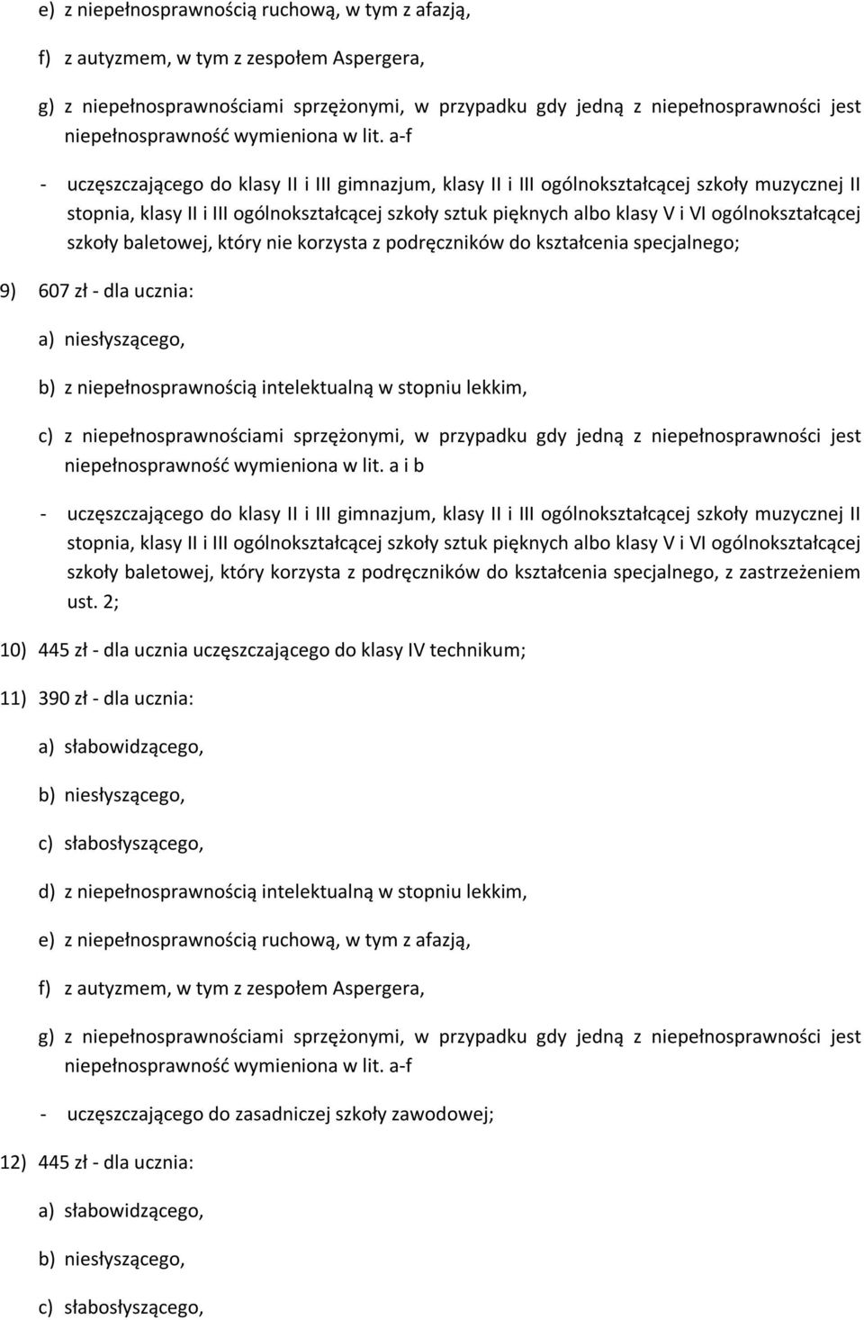 niepełnosprawnościami sprzężonymi, w przypadku gdy jedną z niepełnosprawności jest niepełnosprawność wymieniona w lit.