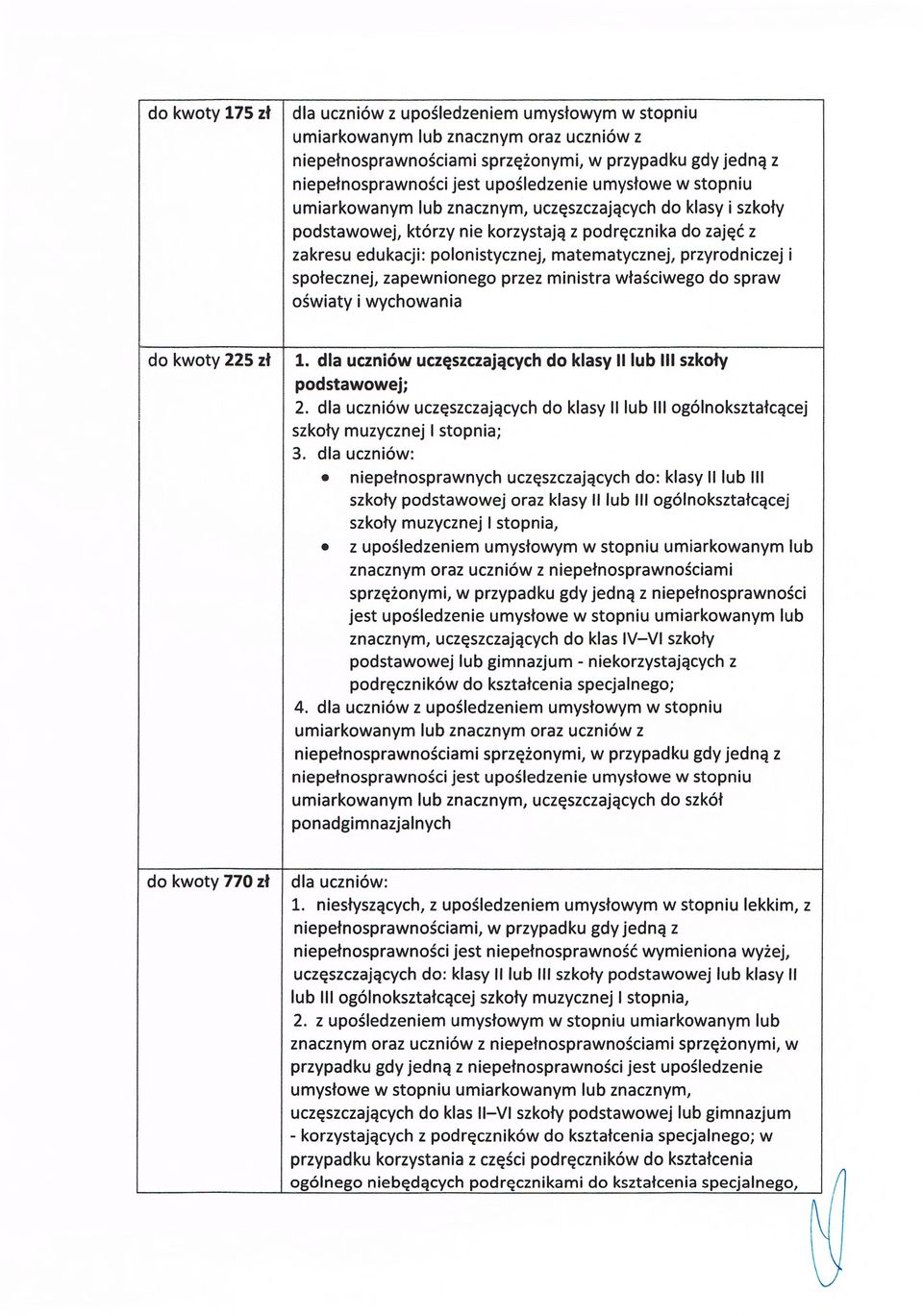 matematycznej, przyrodniczej i spo łecznej, zapewnionego przez ministra w ła ściwego do spraw o światy i wychowania do kwoty 225 zł 1.