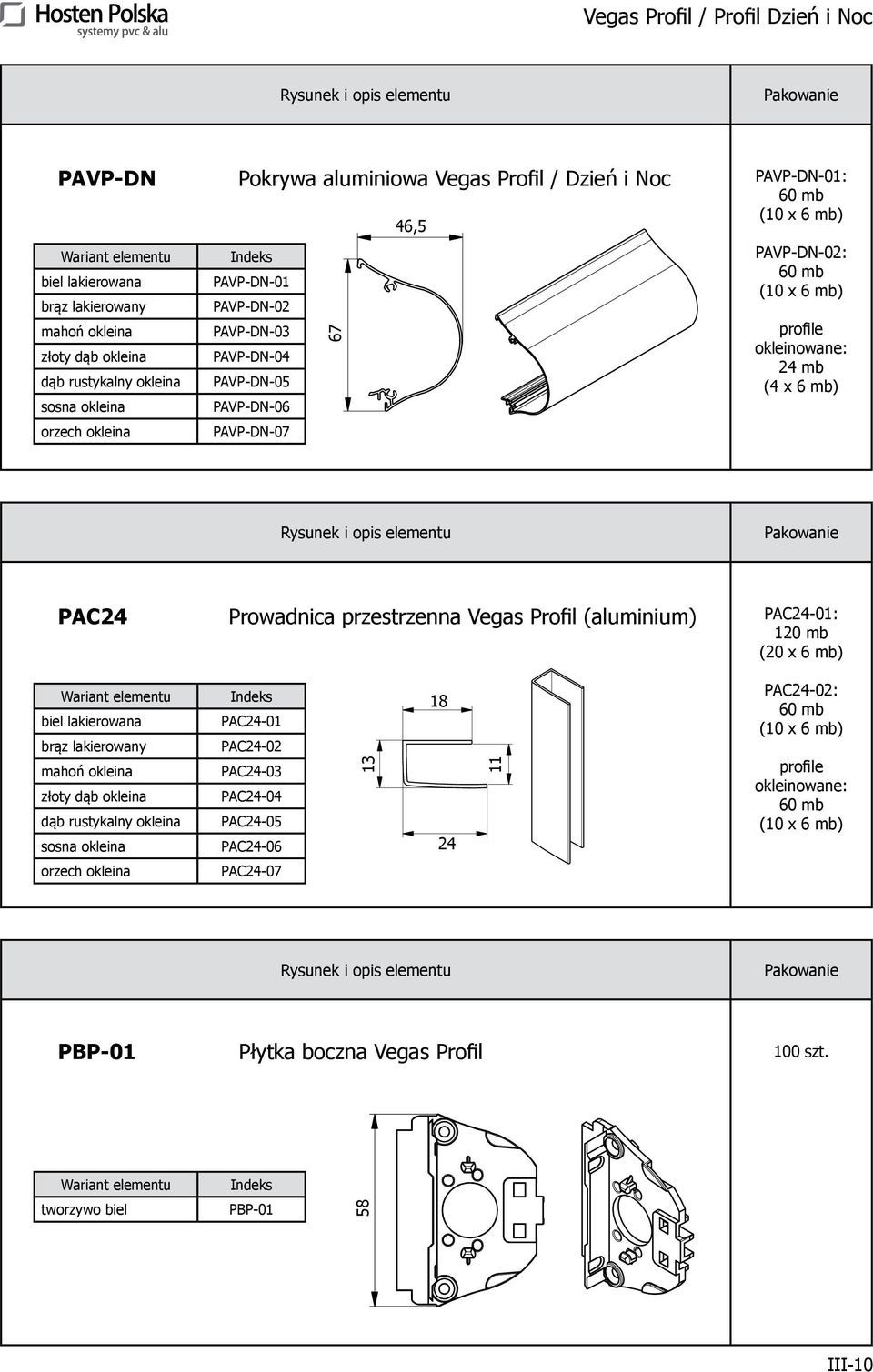 przestrzenna Vegas Profil (aluminium) PAC24-01: 120 mb (20 x 6 mb) biel lakierowana brąz lakierowany mahoń okleina złoty dąb okleina dąb rustykalny okleina sosna okleina PAC24-01 PAC24-02