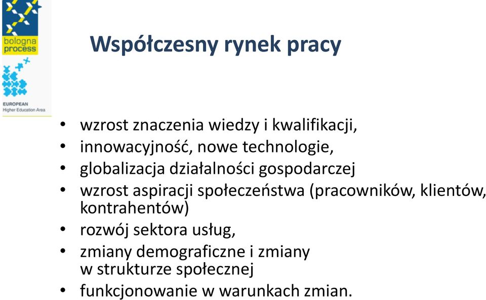 społeczeństwa (pracowników, klientów, kontrahentów) rozwój sektora usług,
