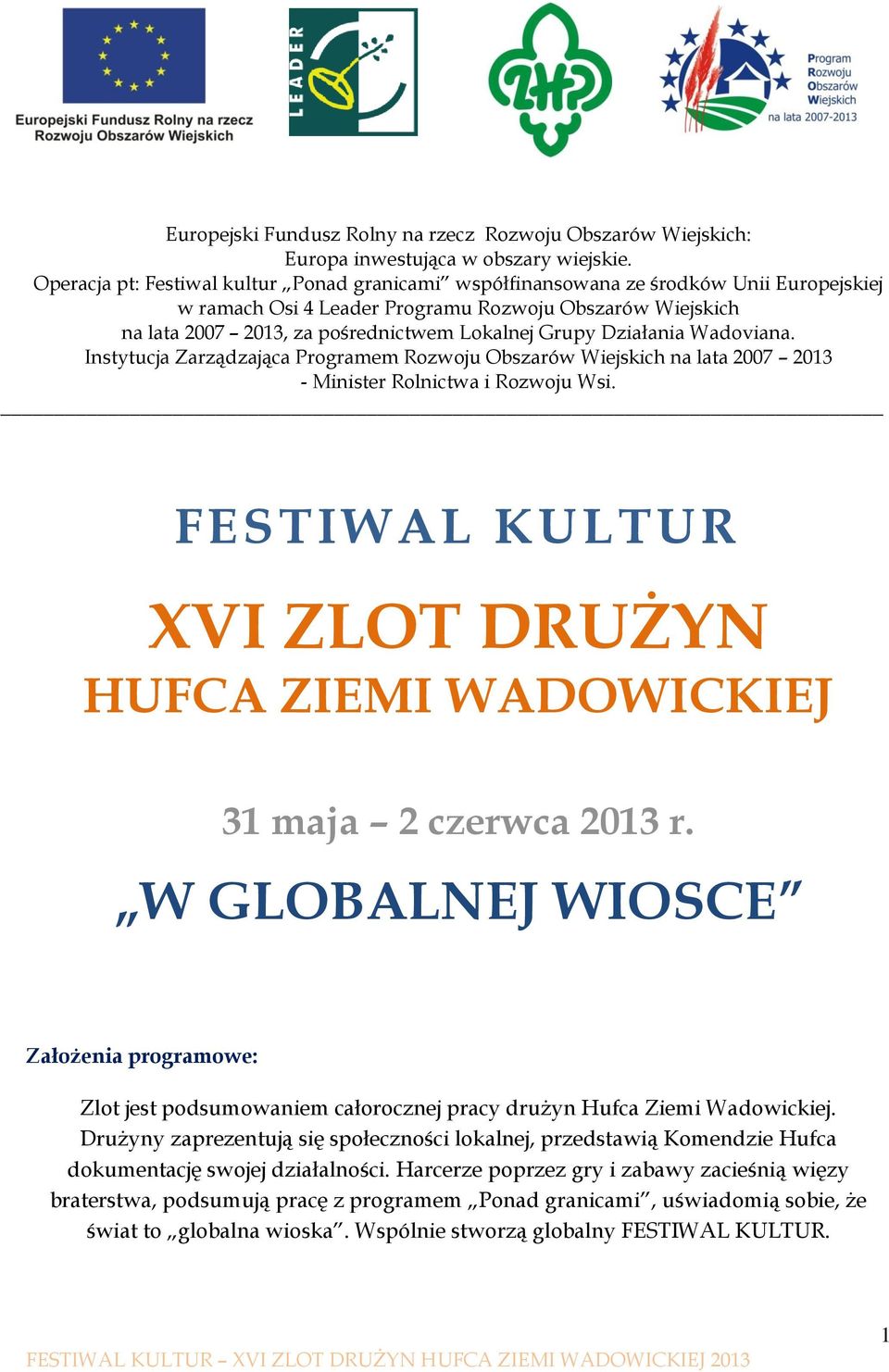 Działania Wadoviana. Instytucja Zarządzająca Programem Rozwoju Obszarów Wiejskich na lata 2007 2013 - Minister Rolnictwa i Rozwoju Wsi.