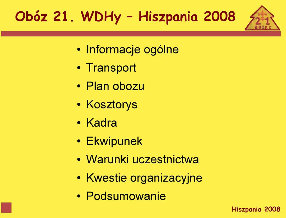 Plan obozu Kosztorys Kadra