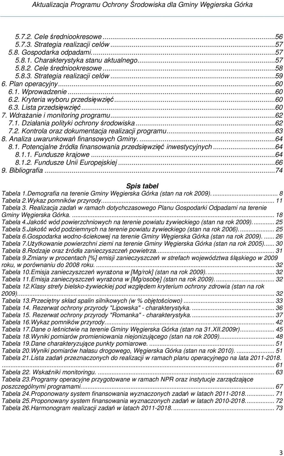 ..62 7.2. Kontrola oraz dokumentacja realizacji programu...63 8. Analiza uwarunkowań finansowych Gminy....64 8.1. Potencjalne źródła finansowania przedsięwzięć inwestycyjnych...64 8.1.1. Fundusze krajowe.