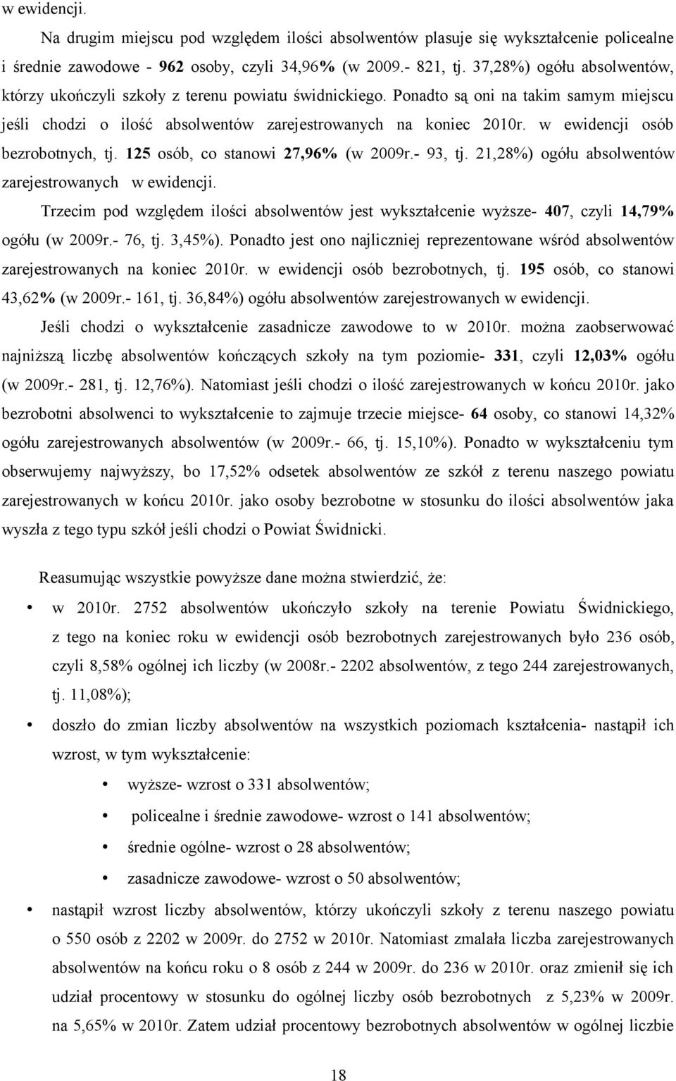 125 osób, co stanowi 27,96% (w 2009r.- 93, tj. 21,28%) ogółu absolwentów zarejestrowanych w ewidencji.