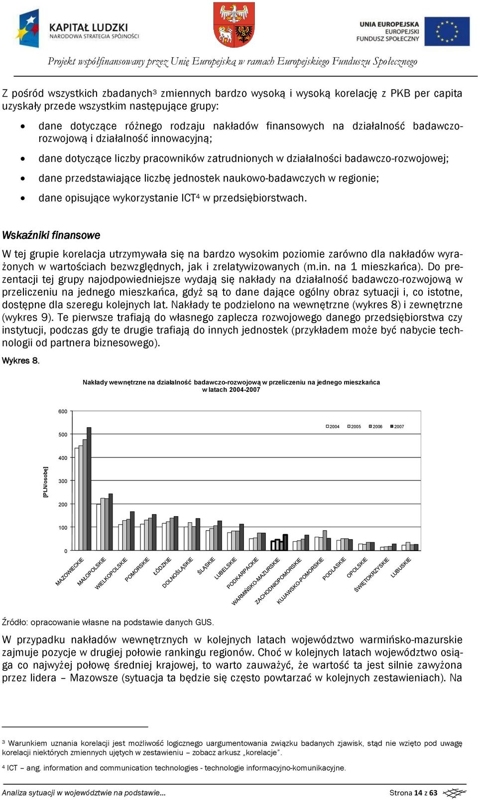 badawcz-rzwjwej; dane przedstawiające liczbę jednstek naukw-badawczych w reginie; dane pisujące wykrzystanie ICT 4 w przedsiębirstwach.