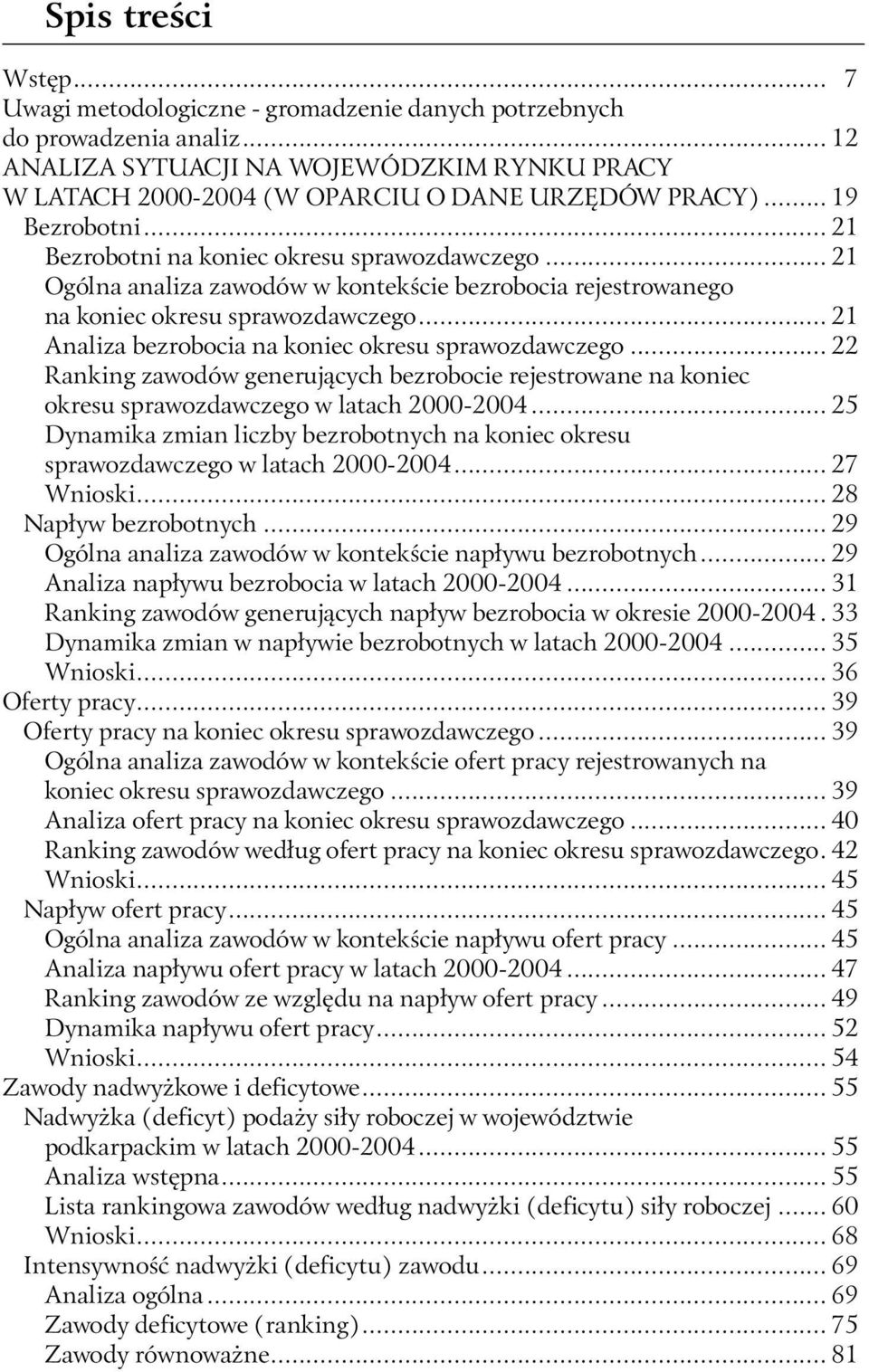 .. 21 Analiza bezrobocia na koniec okresu sprawozdawczego... 22 Ranking zawodów generujących bezrobocie rejestrowane na koniec okresu sprawozdawczego w latach 20002004.