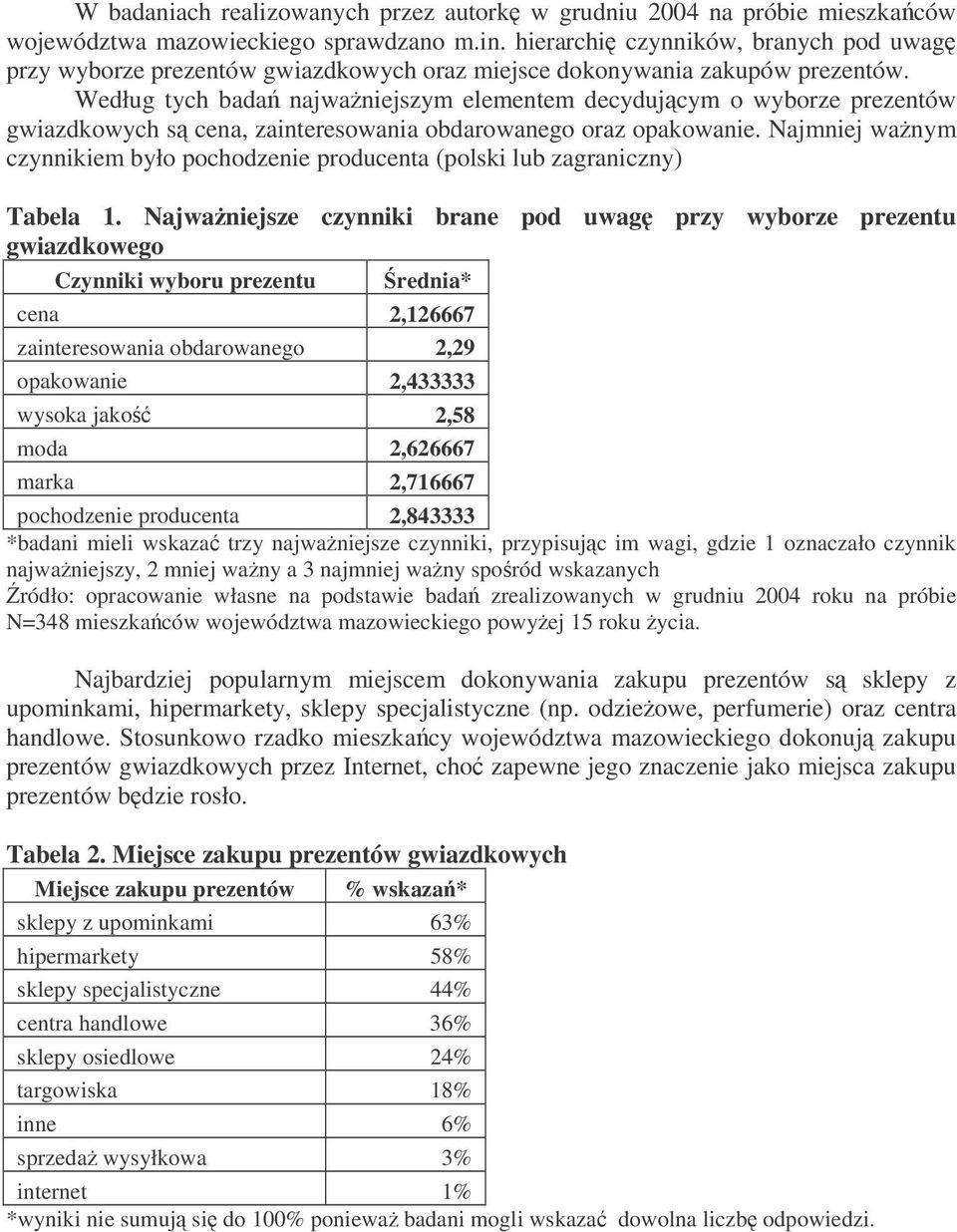 Według tych bada najwaniejszym elementem decydujcym o wyborze prezentów gwiazdkowych s cena, zainteresowania obdarowanego oraz opakowanie.