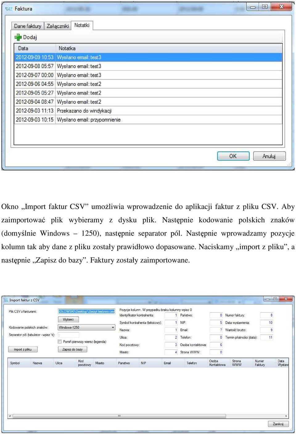 Następnie kodowanie polskich znaków (domyślnie Windows 1250), następnie separator pól.