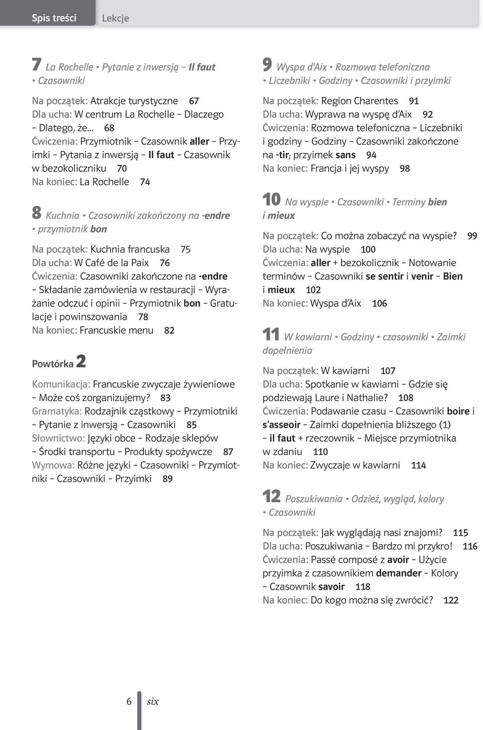 początek: Kuchnia francuska 75 Dla ucha: W Café de la Paix 76 Ćwiczenia: Czasowniki zakończone na -endre Składanie zamówienia w restauracji Wyrażanie odczuć i opinii Przymiotnik bon Gratulacje i