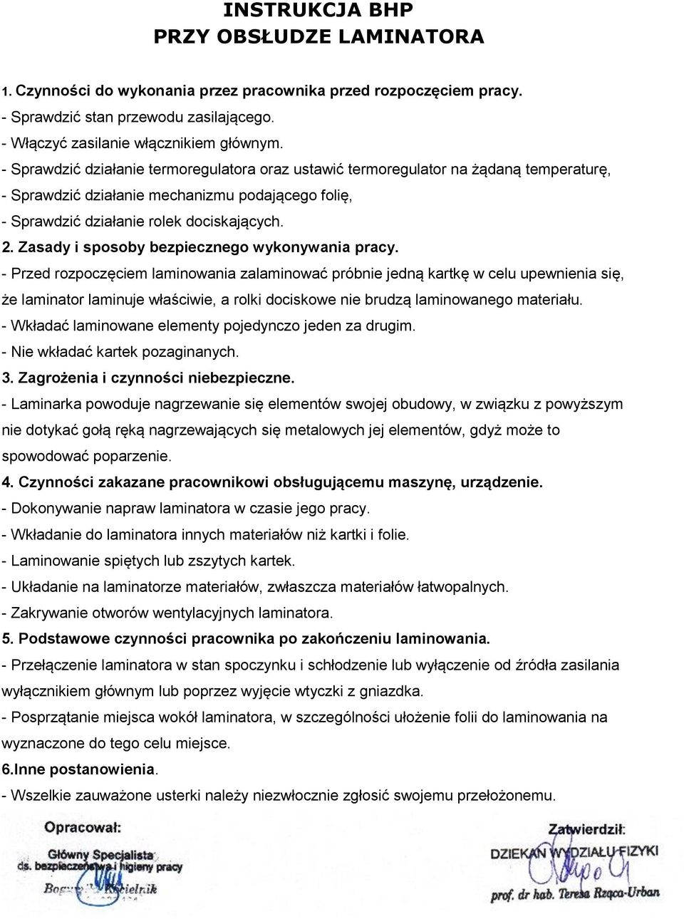 Zasady i sposoby bezpiecznego wykonywania pracy.