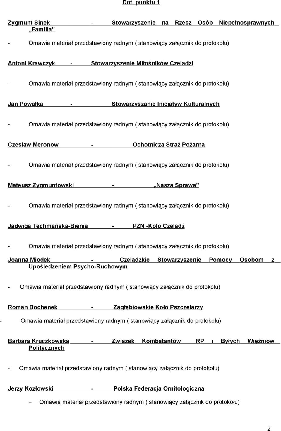 Techmańska-Bienia - PZN -Koło Czeladź Joanna Miodek - Czeladzkie Stowarzyszenie Pomocy Osobom z Upośledzeniem Psycho-Ruchowym Roman Bochenek -