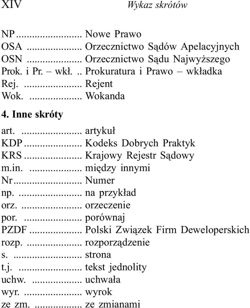 .. Krajowy Rejestr S¹dowy m.in.... miêdzy innymi Nr... Numer np.... na przyk³ad orz.... orzeczenie por.... porównaj PZDF.